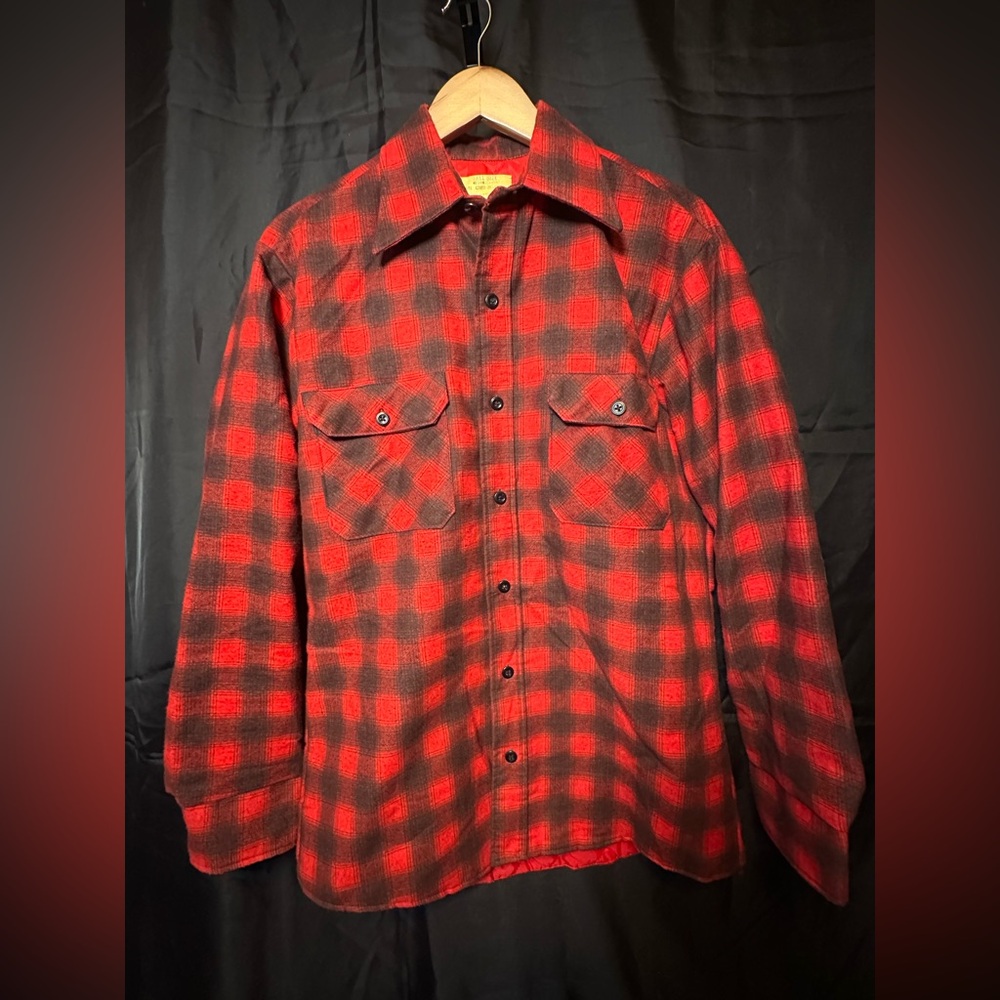Vintage Sears Shirt Mens Medium Tall Plaid Perma Prest Button Up Flannel 70s